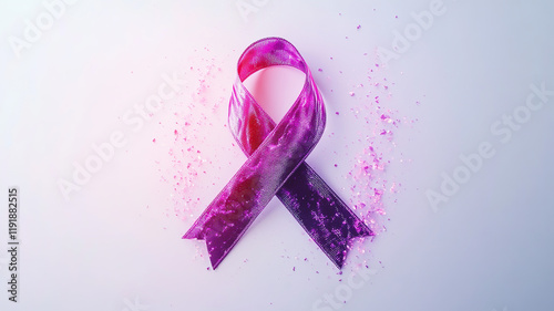 Purple ribbon white background for World Cancer Day