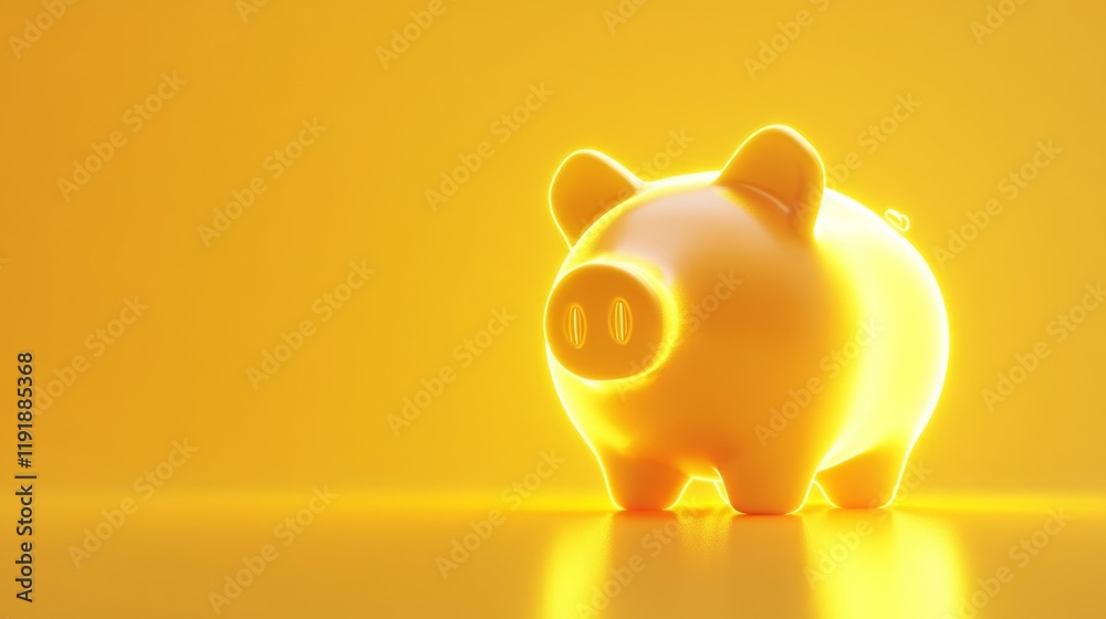 Glowing piggy bank on yellow background. Savings, finance, and wealth concept. Glowing piggy bank on yellow background. Savings, finance, and wealth concept.