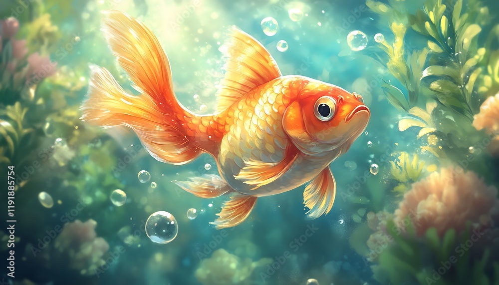 Golden Fish in Underwater Paradise Golden Fish in Underwater Paradise