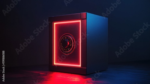 Cybersecurity Safe: Digital Fortress, Data Protection, Red Neon Glow photo