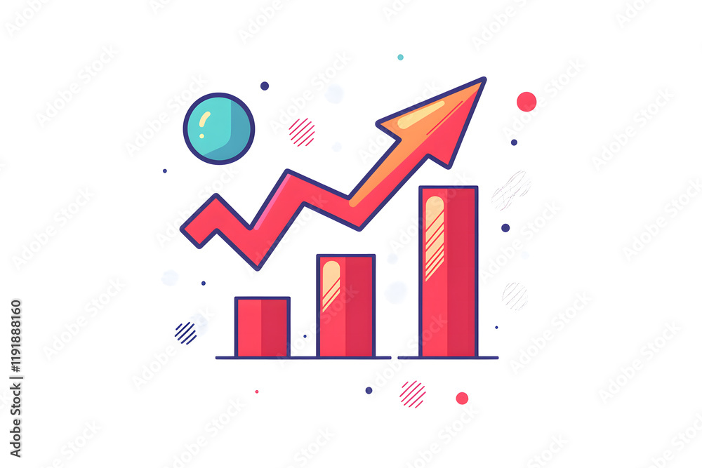 Colorful Growth Chart Illustration with Arrow and Bars Colorful Growth Chart Illustration with Arrow and Bars