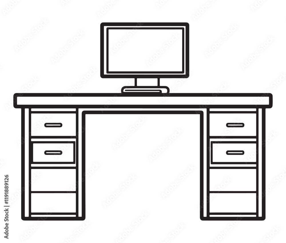 Vector illustration of desk, Office desk with laptop Vector illustration of desk, Office desk with laptop