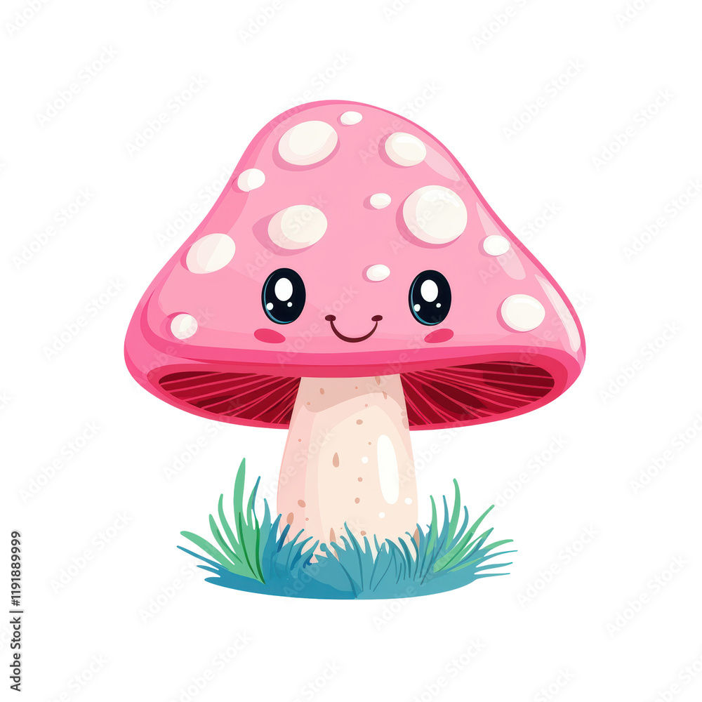 Cute Pink Mushroom Character Illustration Design
