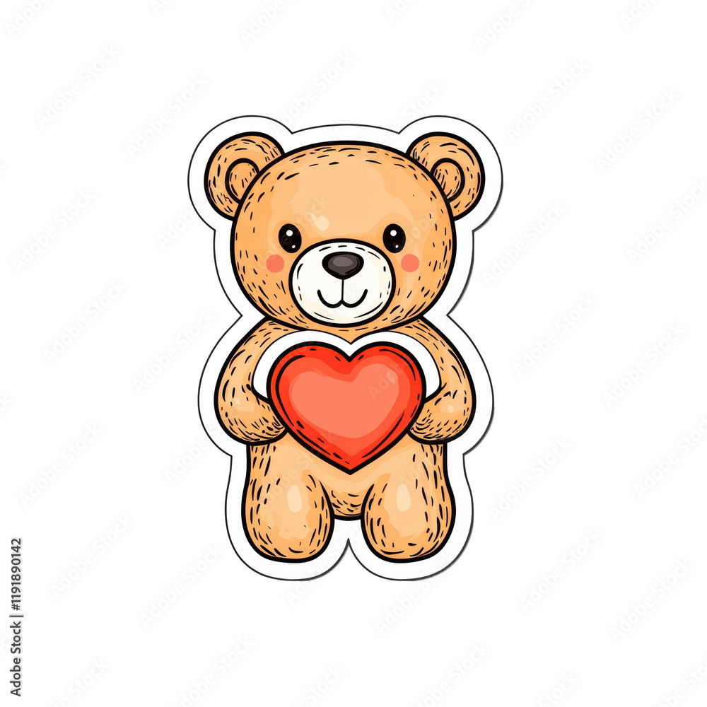 Obraz premium Cute Kawaii Bear with Heart Sticker for Digital Planner