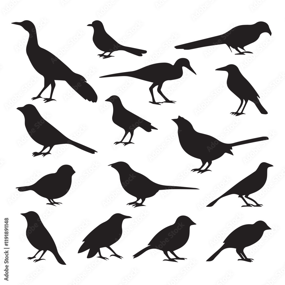 Set of black bird vector icon silhouettes colection Set of black bird vector icon silhouettes colection