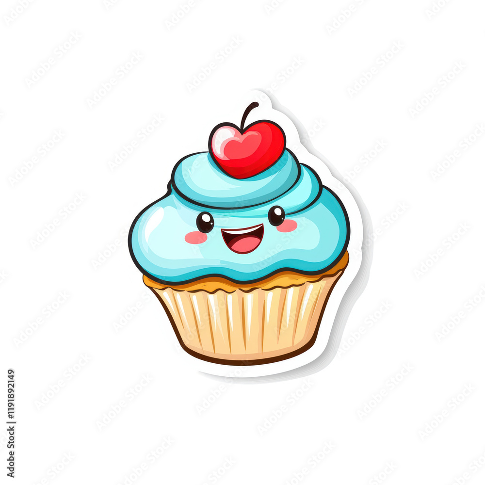 Cute Kawaii Cupcake Sticker with Smiling Face Cute Kawaii Cupcake Sticker with Smiling Face