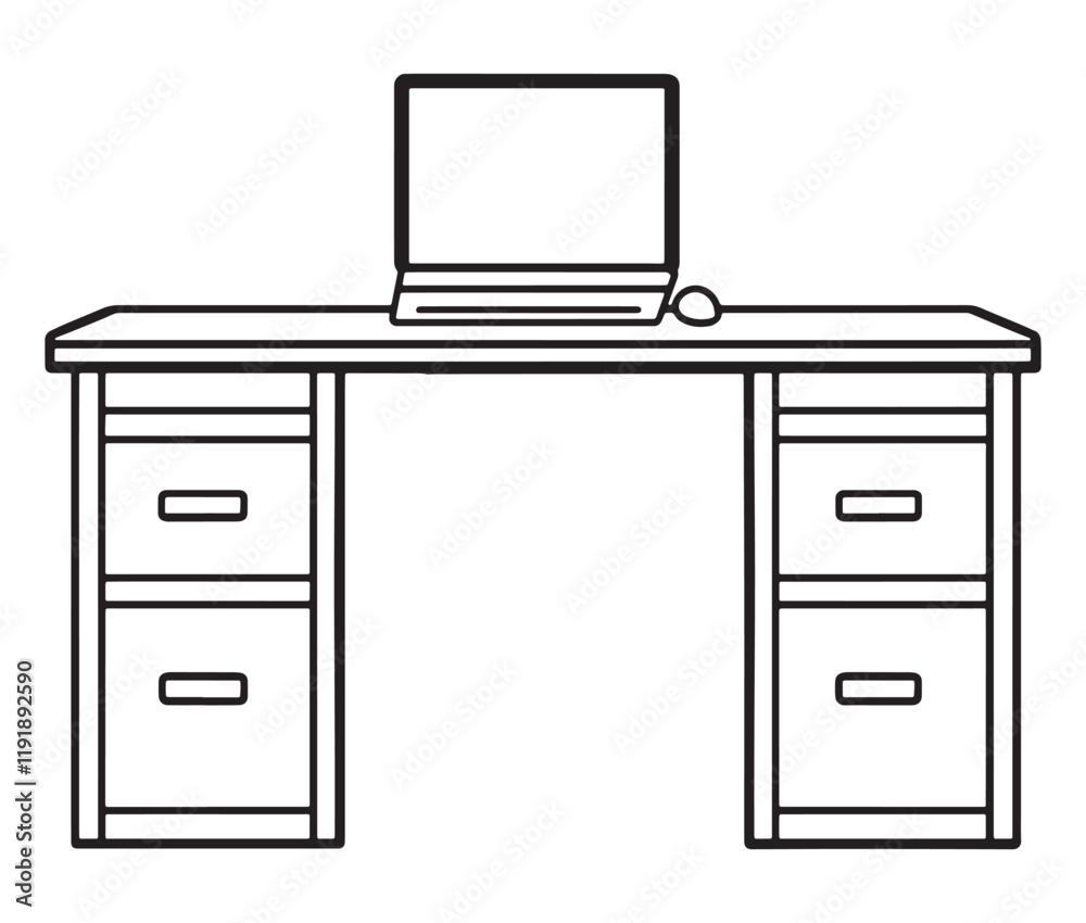 Vector illustration of desk, Office desk with laptop Vector illustration of desk, Office desk with laptop