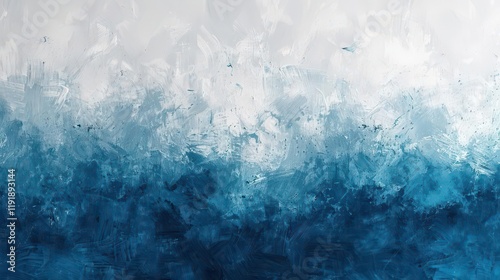 Abstract painting featuring a gradient of blue tones blending into a light background.