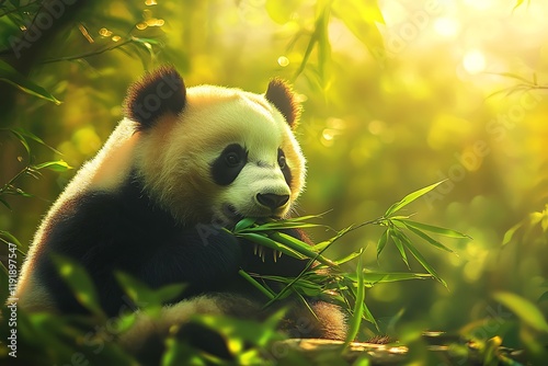 Majestic Panda in Golden Bamboo Forest photo