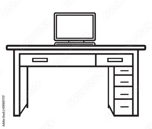 Vector illustration of desk, Office desk with laptop