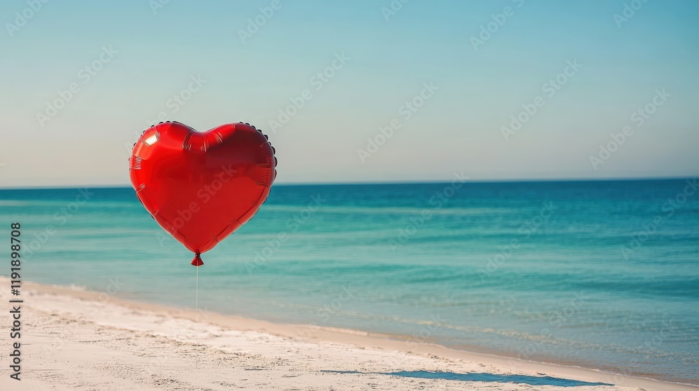 Fototapeta premium Romantic Heart Balloon at Serene Beach