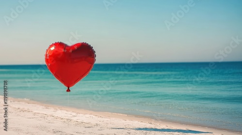 Romantic Heart Balloon at Serene Beach