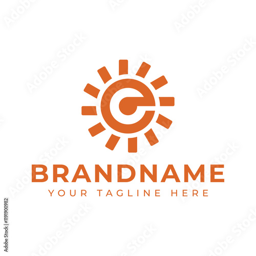 Letter E Sun Logo, symbolizing energy, growth, and innovation