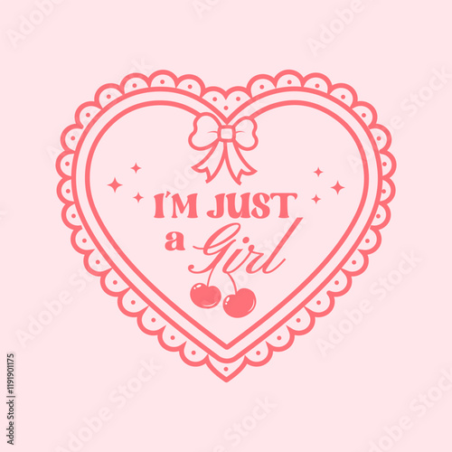 Retro groovy cartoon cherry im just a gril quotes happy valentines day card template design