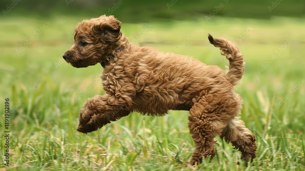 An adorable brown poodle puppy dog sprinting merrily on the grass, displaying its youthful energy and lively charm. A heart - warming scene of a puppy at play. An adorable brown poodle puppy dog sprinting merrily on the grass, displaying its youthful energy and lively charm. A heart - warming scene of a puppy at play.
