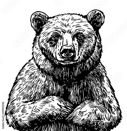 Vector file of a hand-drawn bear in an elegant sketch and line art style, featuring a transparent background for seamless integration into designs
