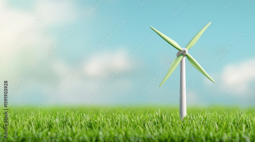 Fototapeta premium Renewable Energy Wind Turbine on Green Grass Under Blue Sky