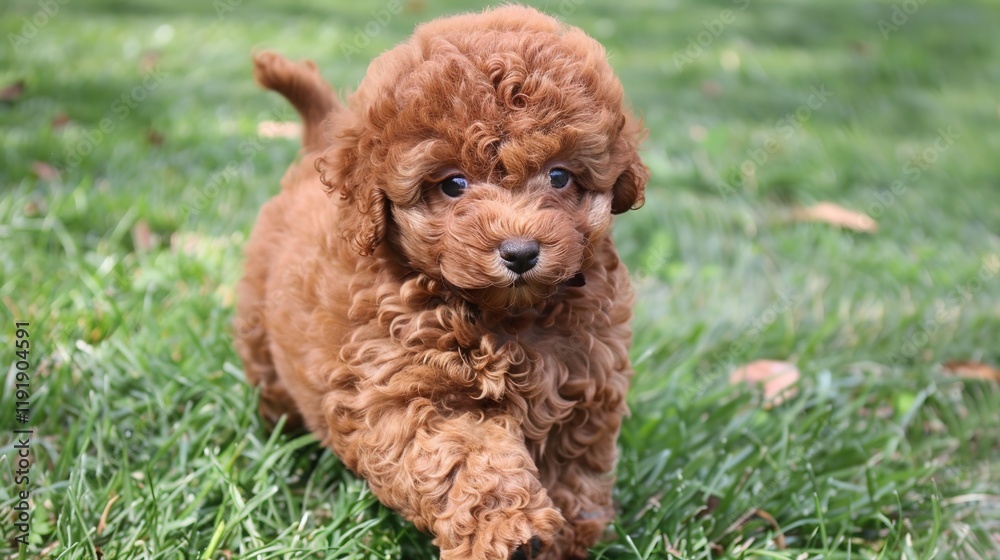 An adorable brown poodle puppy dog sprinting merrily on the grass, displaying its youthful energy and lively charm. A heart - warming scene of a puppy at play. An adorable brown poodle puppy dog sprinting merrily on the grass, displaying its youthful energy and lively charm. A heart - warming scene of a puppy at play.