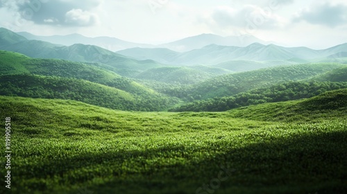 Serene Green Mountain Landscape: A Breathtaking View of Rolling Hills