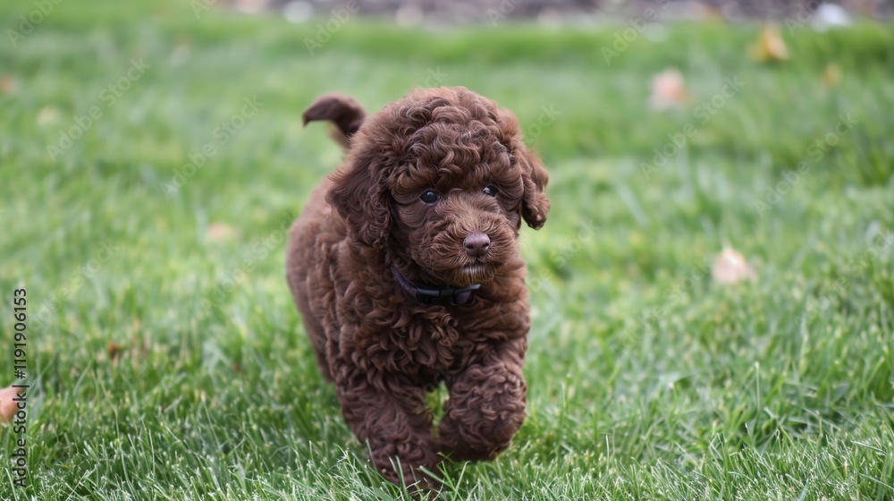 An adorable brown poodle puppy dog sprinting merrily on the grass, displaying its youthful energy and lively charm. A heart - warming scene of a puppy at play. An adorable brown poodle puppy dog sprinting merrily on the grass, displaying its youthful energy and lively charm. A heart - warming scene of a puppy at play.