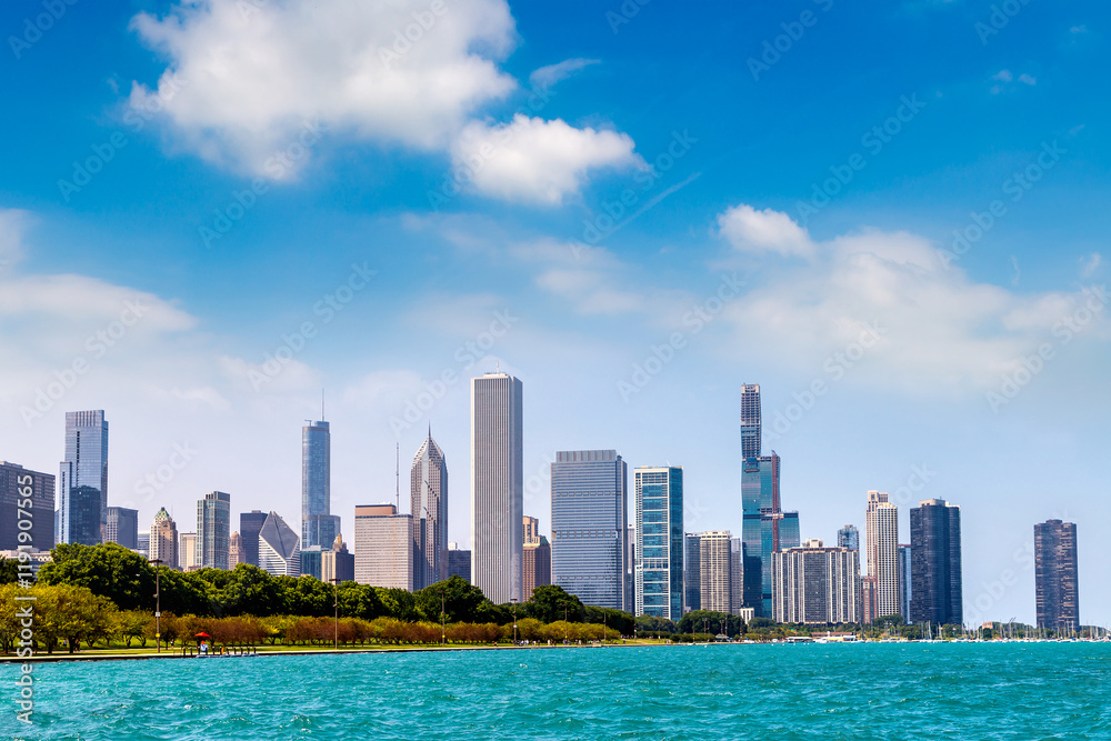 Obraz premium Cityscape Chicago at Lake Michigan