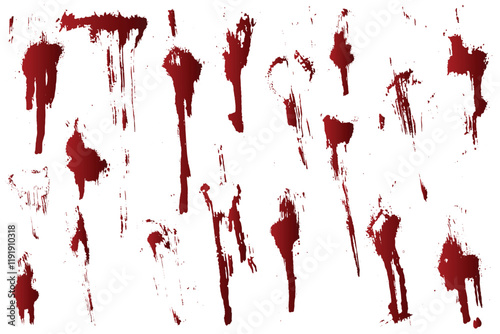 Red color gradient blood isolated background set. Bloody splatter collection of spot and bleeding red paint