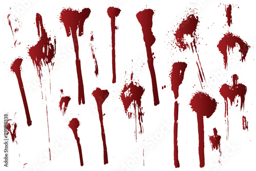 Gradient red blood spatter realistic background. Scratch red blood background set