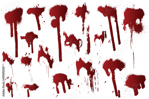 Horror set of red color bloody scary bloodstain background. Set of red blood splatter
