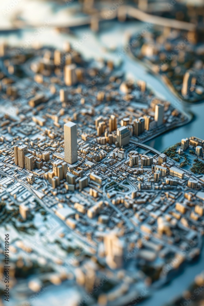 Obraz premium A close-up of the city map, showcasing its intricate details and modern architecture. The focus is on the face, with a shallow depth of field.