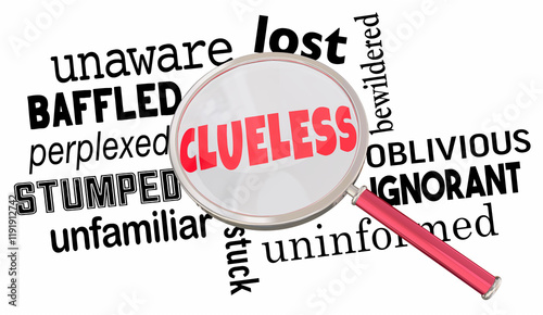 Clueless Magnifying Glass Looking for Clues Information Uninformed 3d Illustration photo