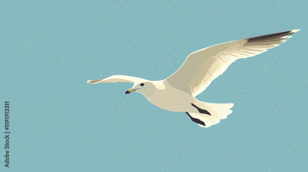 A graceful seagull glides effortlessly through the pale blue sky. A graceful seagull glides effortlessly through the pale blue sky.
