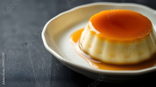 homemade Japanese caramel custard pudding photo