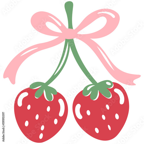 Fresh strawberries with pink bow, perfect for sweet design!