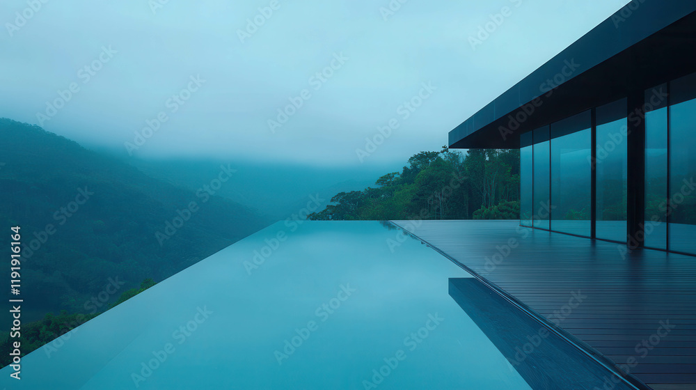 Infinity Pool Overlooking Misty Mountains: A serene infinity pool extends towards the mist-shrouded mountains, offering a breathtaking view and an unparalleled sense of tranquility. Infinity Pool Overlooking Misty Mountains: A serene infinity pool extends towards the mist-shrouded mountains, offering a breathtaking view and an unparalleled sense of tranquility.