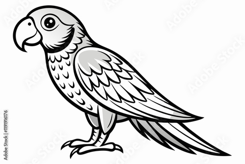 Hand drawn Parrot outline illustration Black and white coloring book or page for children. Parrot vector illustration line art