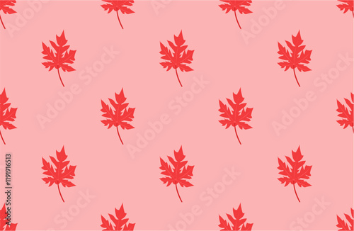 seamless pattern with red maple leaves on pink background. neat and orderly pattern