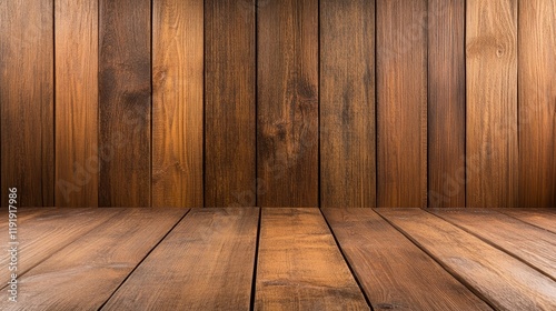 A wooden wall and floor background  ideal for presentations or product displays.