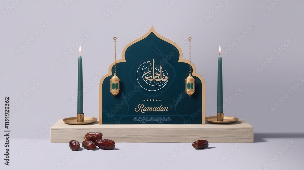 Obraz premium Ramadan Decor with Candles Dates and Lanterns