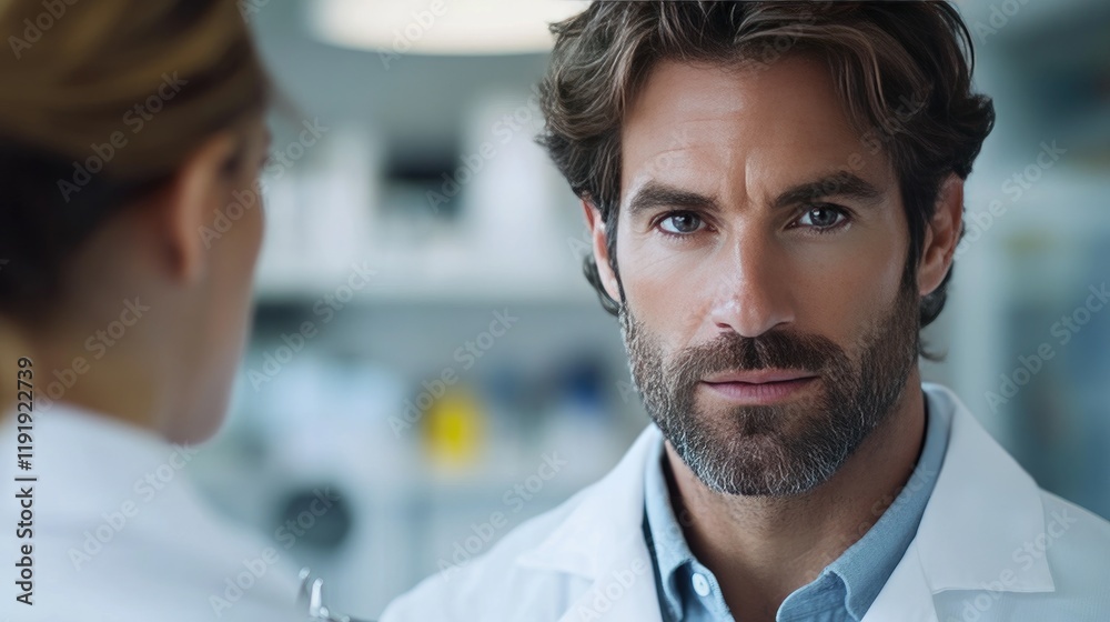Fototapeta premium Focused male doctor in a clinical setting