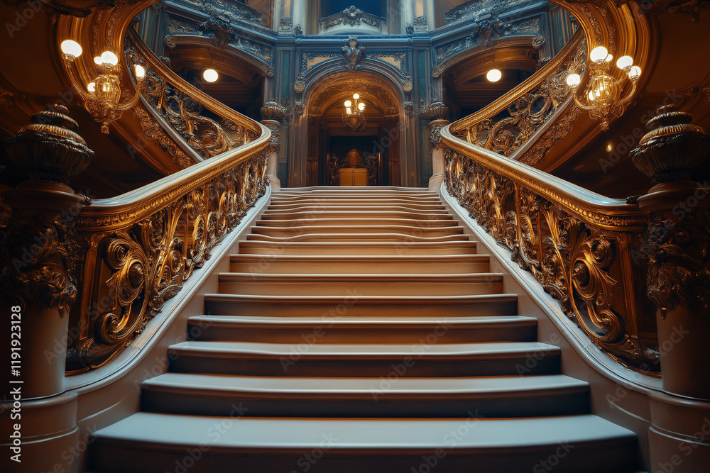 Obraz premium Majestic Concert Hall Stairway Highlighted by Polished Features