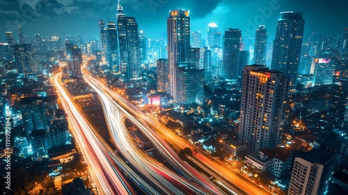 Wallpaper Mural Night View of Jakarta's Skyline with Light Trails Torontodigital.ca