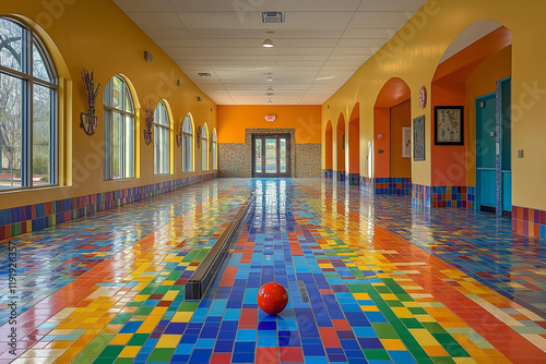 Community Center Tiled Mosaic Bocce Ball Court Setup photo