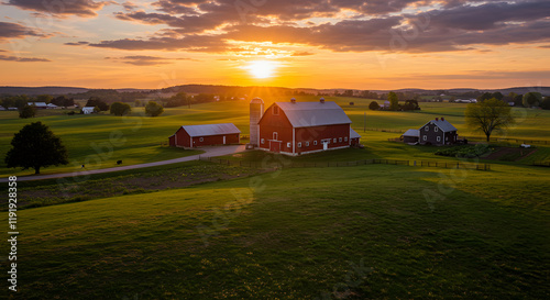 A standard Amish farm at twilight, as seen from the Pennsylvania Dutch territory.