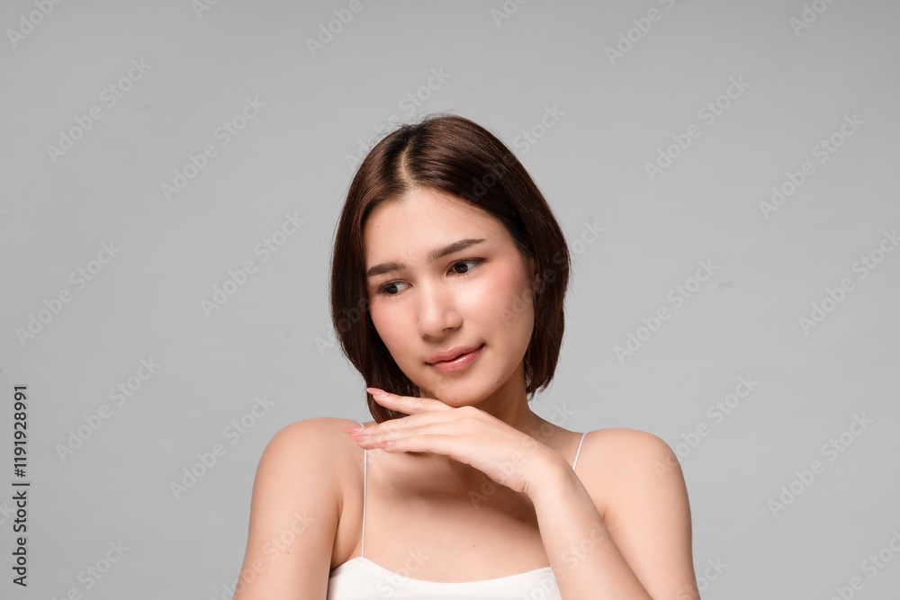 Beautiful young asian woman with clean fresh skin on face . Girl facial treatment . Cosmetology , beauty and spa Beautiful young asian woman with clean fresh skin on face . Girl facial treatment . Cosmetology , beauty and spa