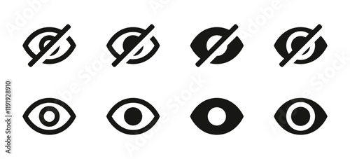 eye icon set. vision icon, see view icons - eyesight symbol - invisible eye hide icon, incognito icon no eye view hidden icon set. vision icon, unsee icons