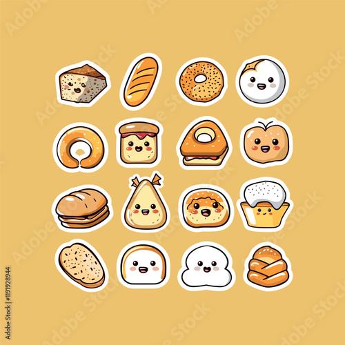 collection of cute vector bread stickers