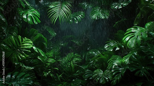 Lush Tropical Rainforest Under Rainy Conditions