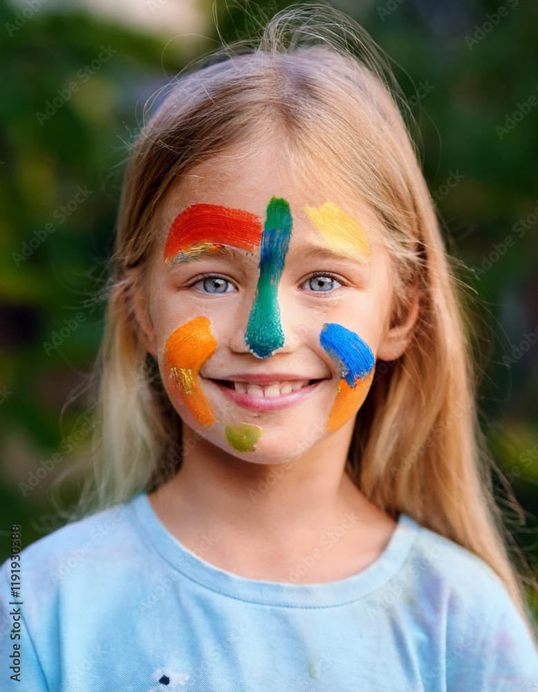 Happy Little Girl with Multicolored Face Paint Happy Little Girl with Multicolored Face Paint