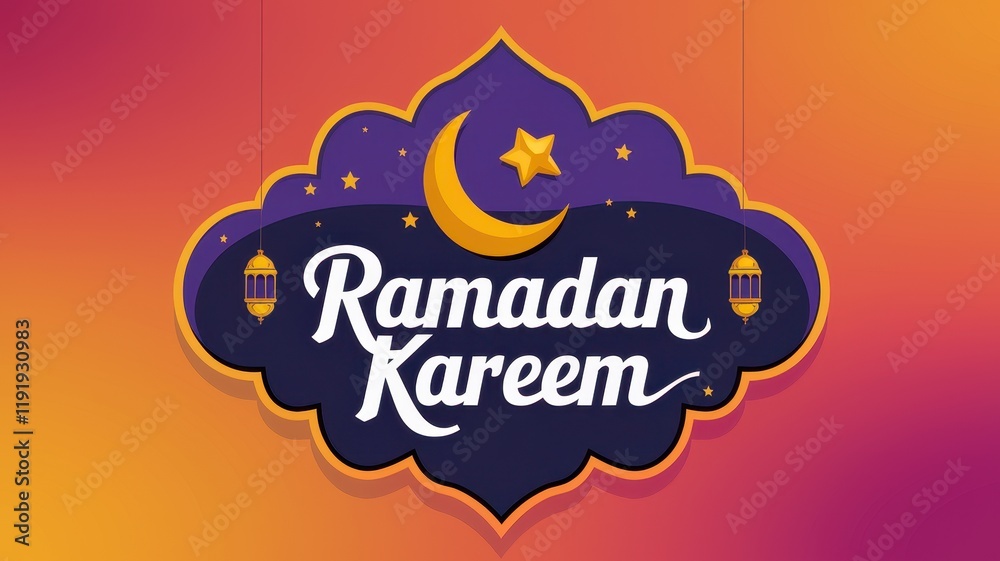 Fototapeta premium Ramadan Kareem greeting with crescent moon and stars
