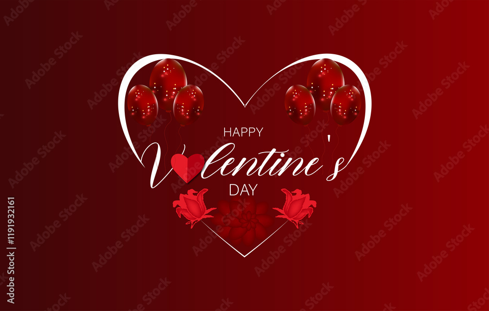Happy Valentine's Day Beautiful Design And Red Background Happy Valentine's Day Beautiful Design And Red Background
